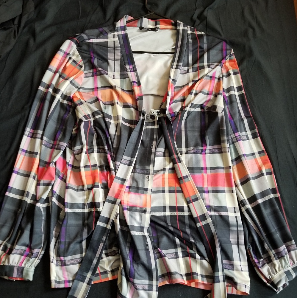 Button Down Tie Blouse